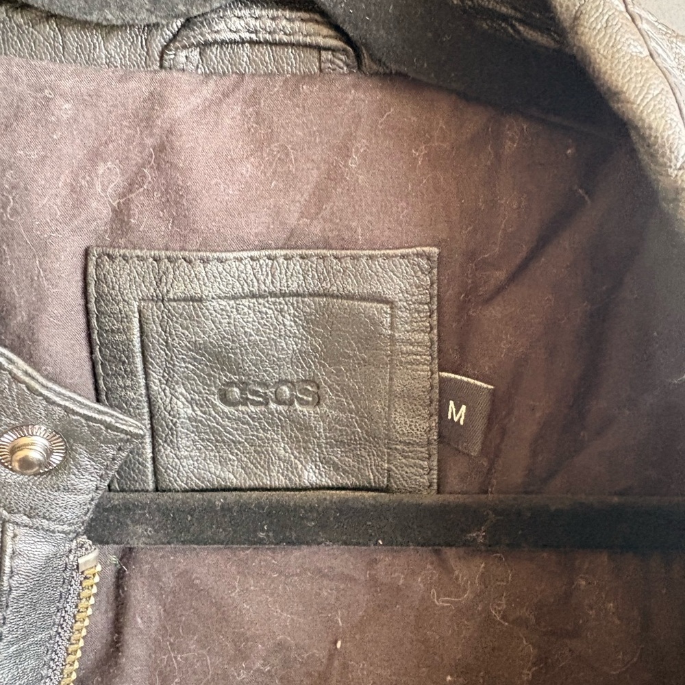 ASOS Black Leather Bomber Jacket - Picture 2 of 3